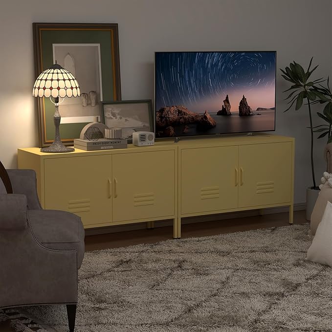 TV Cabinet,Metal Cabinet with Doors,Morden TV Stands for Bedroom,Accent Cabinets for Bedroom,Entryway,Yellow