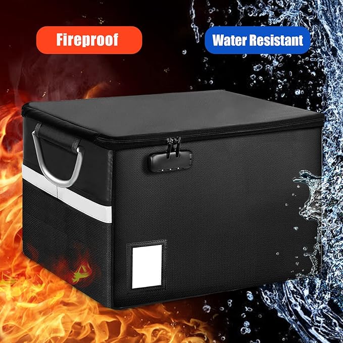 Fireproof Document File Organizer Box, Fireproof Safe Box with Lock, Portable Office Storage Cabinet for Hanging Letter/Legal Folder 16.1 x 12.9 x 11in