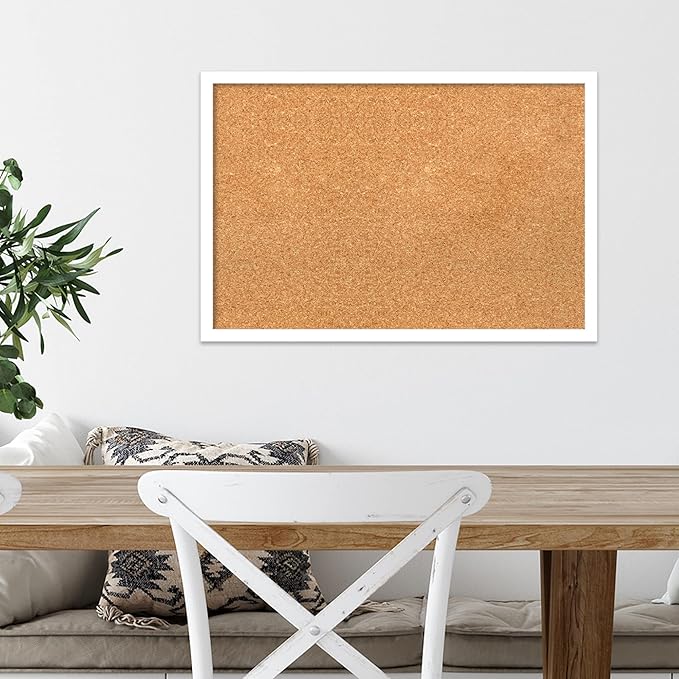 Amanti Art Natural Cork Board for Wall, 17x25 Vision Board with White Frame, Medium Corkboard Office Decor for Home Organization, Modern Corkboard Pinboard to Display Items for Home Organization in