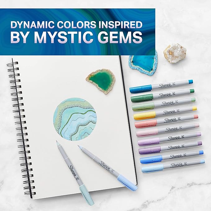 Sharpie Permanent Markers, Ultra-Fine Point, Featuring Mystic Gem Color Markers, Assorted, 24 Count