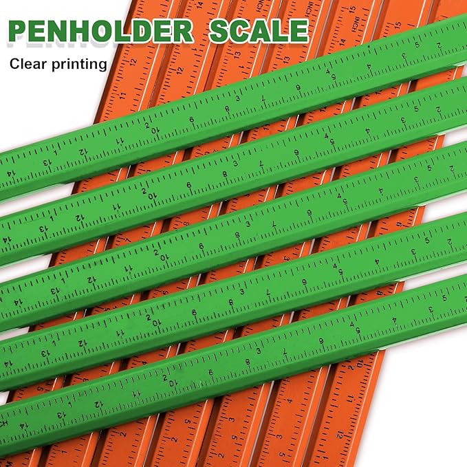 Honoson 200 Pcs Flat Construction Pencils with Printed Ruler Wood Graphite 2 Pcs Carpenter Pencil Sharpener for Woodworking Marking Tool(Green and Orange)