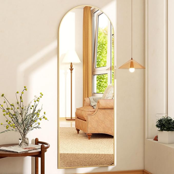 21" x 64"Arched Full Length Mirror - Wall Mounted Floor Mirror- Aluminum Alloy Frame Full Body Mirror for Bathroom Living Room Bedroom and Entryway Gold