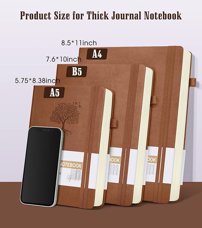 Lined Journal Notebook -365 Pages B5 Large Journal for Writing Men Women, College Ruled Notebook, Hardcover Leather Journal, Daily Notebook for Work, Note Taking, 100Gsm Paper (7.6'' X 10'' Brown)
