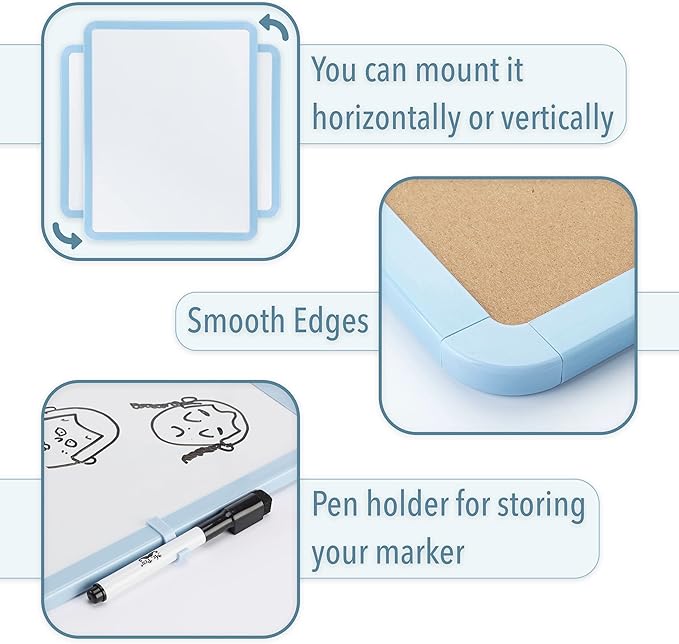Mr. Pen- Dry Erase Board, 14” x 11” with a Black Dry Erase Marker, Blue Frame, Small White Board for Kids, Students, Small Dry Erase Board, Mini White Board