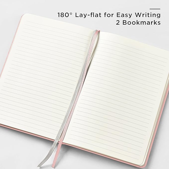 A5 Lined Leather Journal and Pen Set, Hardcover Notebook with Pen, 160 Pages 100gsm Thick Ruled Paper for Men Women, for Work, Business, School or Home Writing, 5.7'' x 8'' (Pink-Set1)