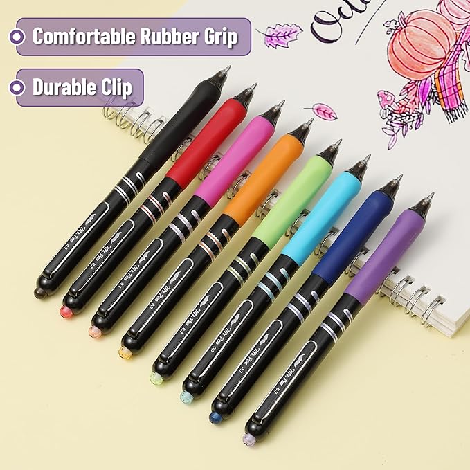 Mr. Pen- Retractable Gel Pens, 8 Pack, Vibrant Barrels, Fast Dry, Colorful Ink Gel Pens Fine Point 0.7mm