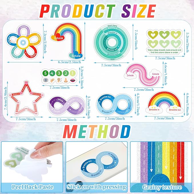 80 Pcs Anxiety Sensory Stickers with Inspirational Quotes Calm Textured Strips Relief Mental Health Stickers School Office Adhesive Sensory Tape Anti Stress Toys for Adults Teens (Vivid)