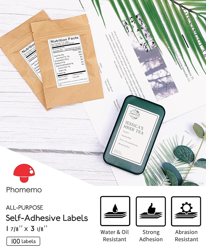 Phomemo [3x100 pcs]Original Labels for M110 M100 M220 M221, 1.97''x3.15''(50x80mm),Square,White,100 Label/Roll,3-Roll, Adhesive Thermal, for Clothing, Ingredient, Logo, Barcode, Address, for M120/M200