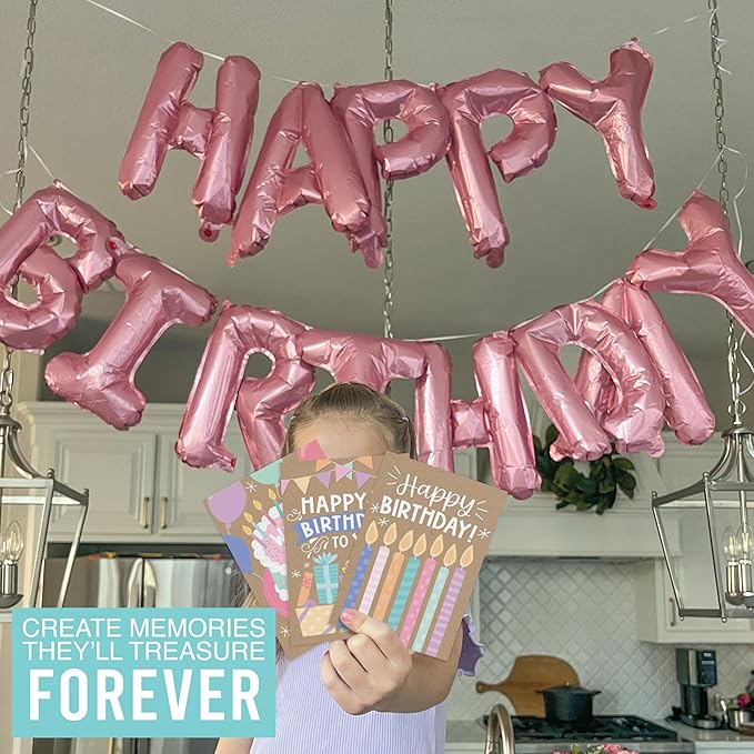 Hadley Designs 54 Happy Birthday Cards Bulk with Envelopes – Assorted Birthday Cards for Kids and Adults, Ideal for Personalization and Bulk Buyers (Doodle Kraft)