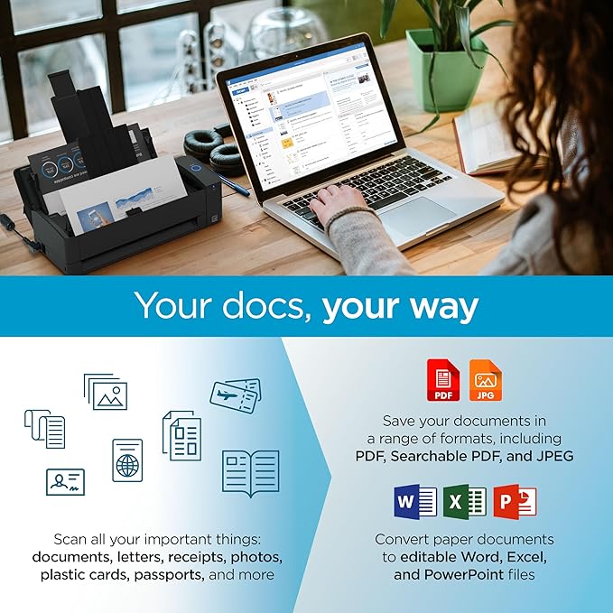 ScanSnap iX1300 Compact Wireless or USB Double-Sided Color Document, Photo & Receipt Scanner with Auto Document Feeder and Manual Feeder for Mac or PC, White