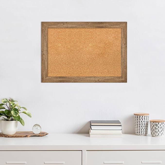 Amanti Art Natural Cork Board for Wall, 20x28 Vision Board with Brown Wood Frame, Medium Corkboard Office Decor for Home Organization, Rustic Farmhouse Corkboard Pinboard to display items for home