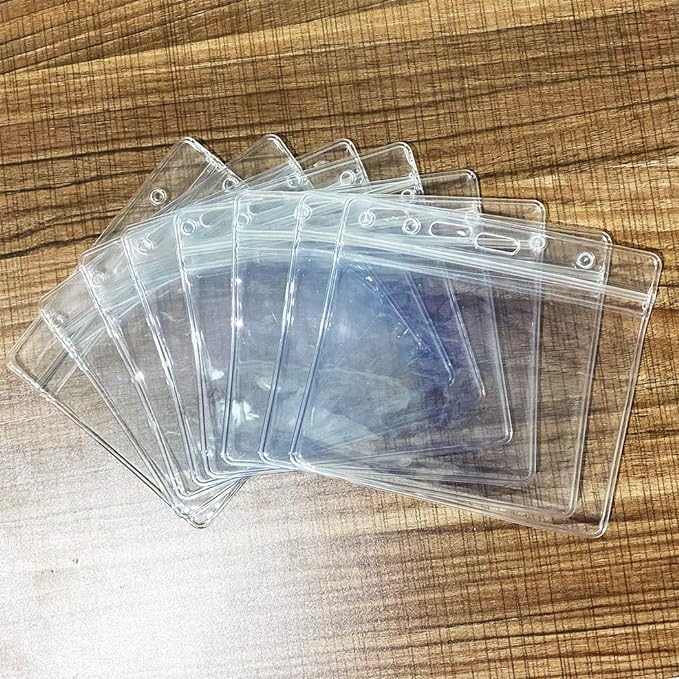 Extra Thick Horizontal ID Card Name Tag Badge Holder with Waterproof Type Resealable Zip (Holders, 6Packs)