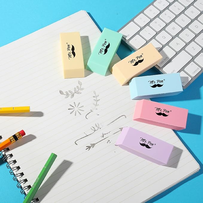 Mr. Pen- Erasers, 12 Pack, Purple Pencil Eraser, Erasers for Pencils, Mr Pen Erasers, Erasers for School, Large Eraser, Block Erasers for School, Rubber Eraser, Large Erasers for School