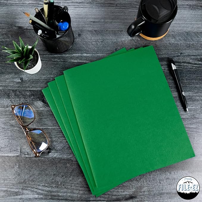 FILE-EZ Two-Pocket Folders, Green, 125-Pack, Textured Paper, Letter Size (EZ-32460)