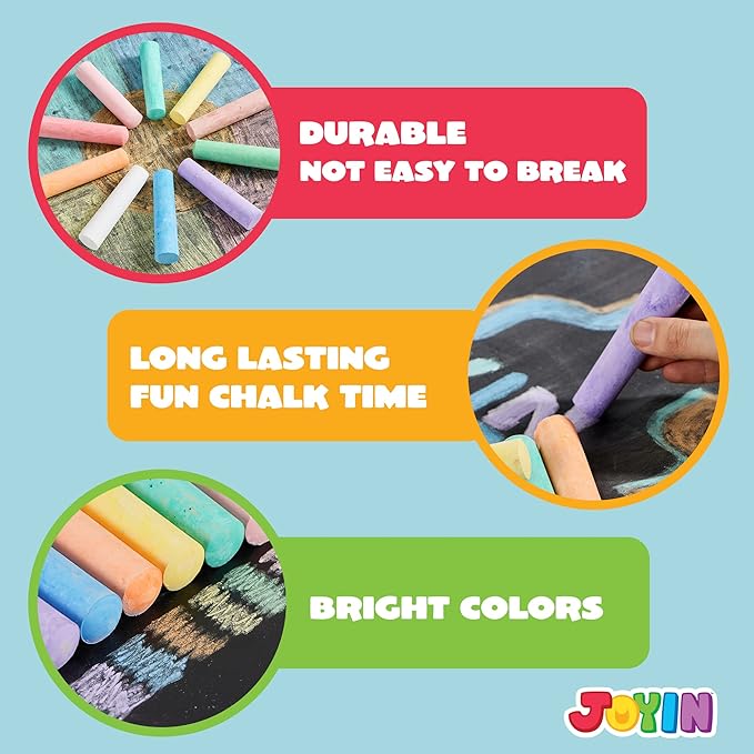 JOYIN 120 PCS Sidewalk Chalks for Kids Giant Box Non-toxic Jumbo Colored Washable Sidewalk Chalk for Toddlers in 10 Colors