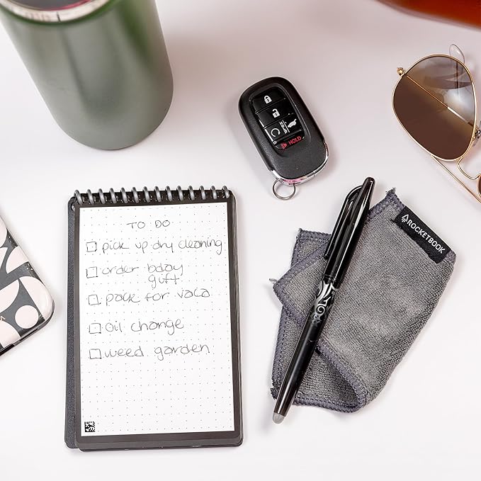Rocketbook New Mini Reusable Smart Notepad, Pocket Size Notebook 3.5x5.5, Black - Dotted Pages, App-Connected, Erasable, Ideal for On-The-Go List Taking & Quick Notes Anywhere