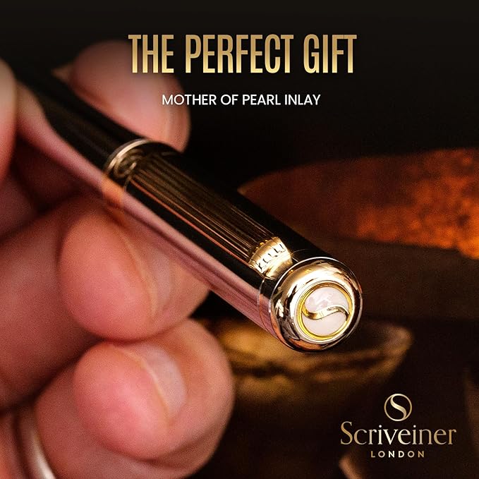 Scriveiner Personalized Silver Chrome Ballpoint Pen - Stunning Luxury Pen, Real Gold Plating, Schmidt Ink Refill, Best Engraved Ball Point Gift Set for Men & Women, Custom Name Engraving