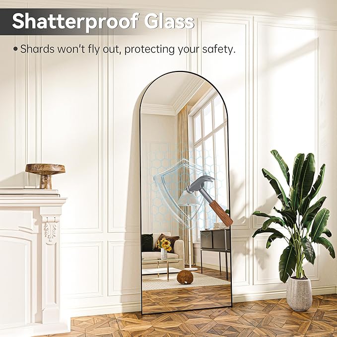 Hasipu 81" x 41" Arched Full Length Mirror Extra Large Wall Mounted Hanging or Leaning Mirror, Aluminum Frame Tempered Glass Rectangle Mirror, for Bedroom Living Room Cloakroom, Black