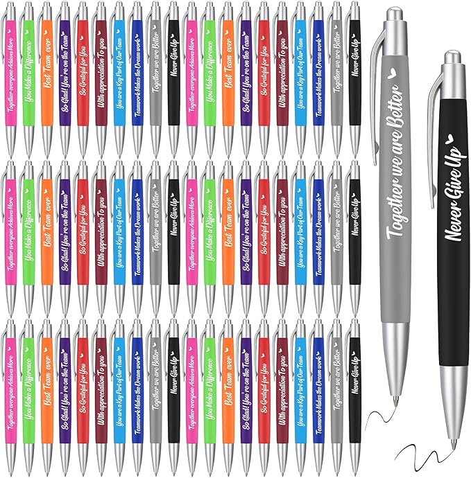 Yeaqee 100 Pcs Inspirational Pens Employee Appreciation Back to School Gifts Motivational Thank You Metal Greeting Quote Ballpoint Pen for Coworker Teacher(Multicolored,Member)