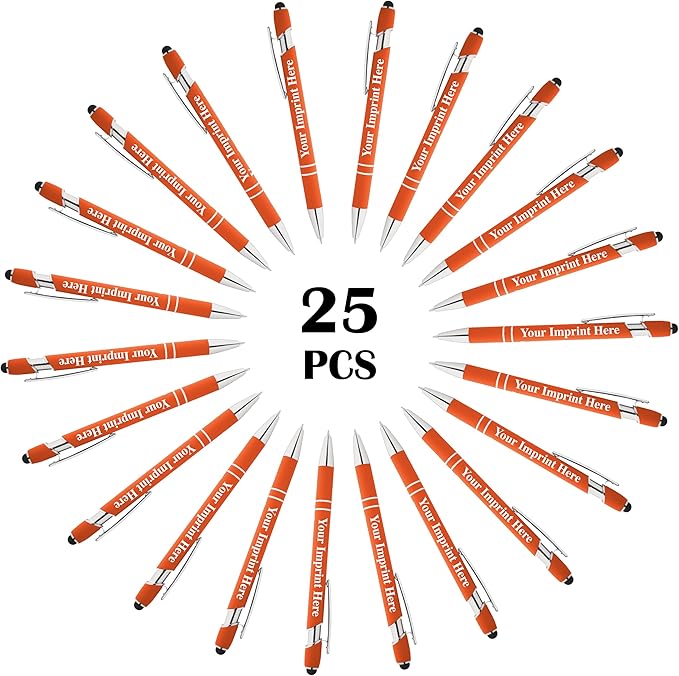 Up to 500 Pcs Custom Pens Bulk | Rainbow of Colors | Soft-Touch Metal Black Ink Personalized with Name or Message (Orange, 25 pcs)
