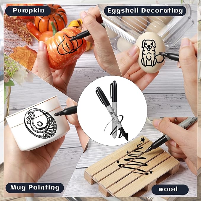 Thenshop 300 Pack Permanent Markers Bulk Black Permanent Marker Set Fine Point Pens Work on Wood, Metal, Stone, Glass