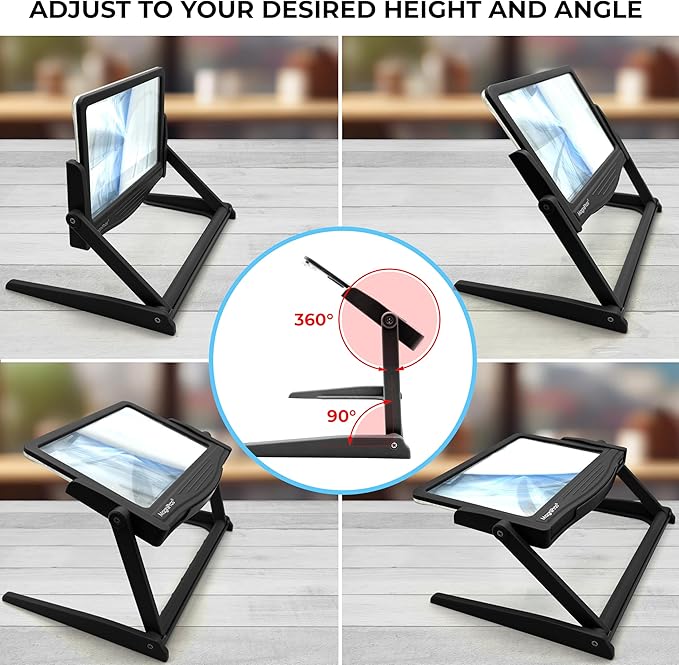 MAGNIPROS Patented 5X Large LED Page Magnifier with Detachable Hands-Free Stand, 3 Color Light Modes, Anti-Glare Lens for Eye Strain Relief – Perfect for Reading, Crafting, Low Vision & Seniors