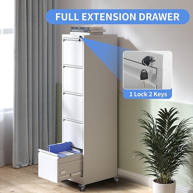 5 Drawer Mobile File Cabinet, Filing Cabinet Home Office for Letter, Legal Size, White
