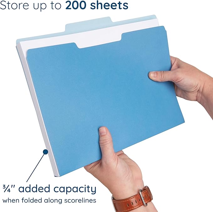 200 Blue Summit Supplies Colorful File Folders with Tabs, Multi Colored File Folders Letter Size, 1/3 Cut Tabs, Assorted Colors, Durable 11pt Paper, Bulk 200 Pack