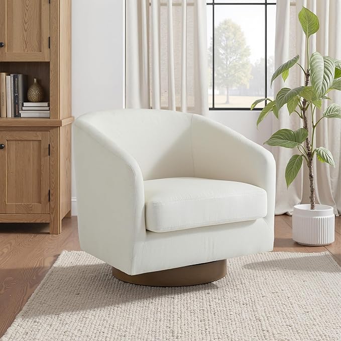 UIXE Swivel Accent Chairs Set of 2, Fabric Upholstered Barrel Chair for Living Room, Comfy Round Armchair Single Sofa Bedroom Reading Seat - 31" W, Beige