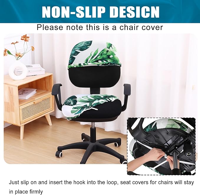 Smiry Stretch Printed Office Computer Chair Covers, Universal Washable Removable Desk Rotating Chair Slipcovers Protector, Seat + Backrest Cover - Green