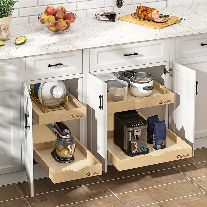 WelFurGeer Premium Birchwood Pull-Out Cabinet Drawers, 26" W x 22" D Pull Out Cabinet Organizer, Heavy-Duty Cabinet Organizer with Easy Installation, Space-Saving Pullout Drawer for Home & Kitchen