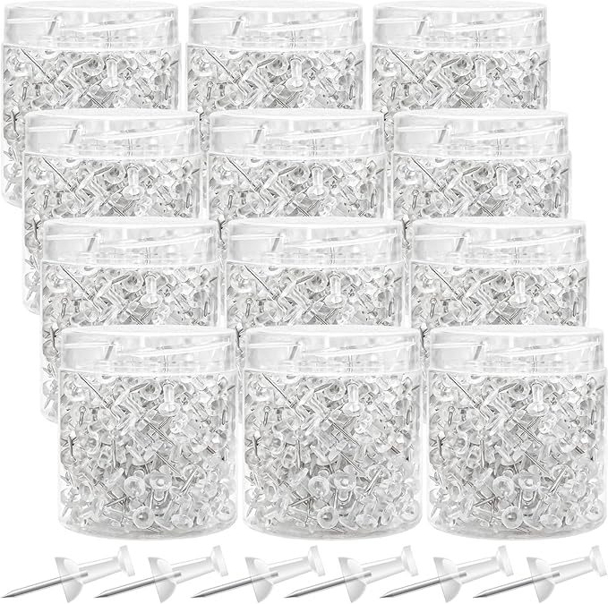 2400 Pcs Clear Push Pins Standard Thumb Tacks with Steel Point and Plastic Head PushPins thumbtacks for Wall, Cork Board, and Bulletin Board