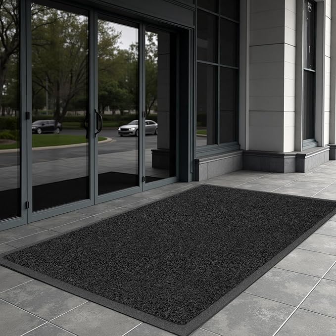 Kuyal Door Mat, 3'x10' Indoor Outdoor Entrance Mat to Trap Dirt and Moisture, Non Slip Waterproof Outdoor Mats, Commercial Floor Inside Outside Entrance, Heavy Duty Durable Welcome Mats, Black