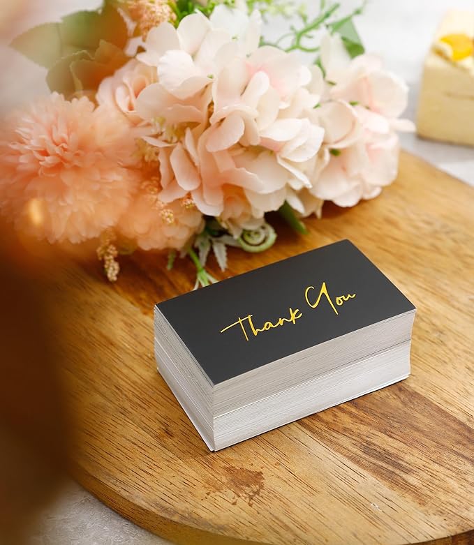 Gold Mini Thank You Cards Small Business - 100 PK - Flat Card No Fold, 2 x 3.5 Inches Thank You for Your Order Cards Thank You for Your Support Cards for Wedding Professional Black