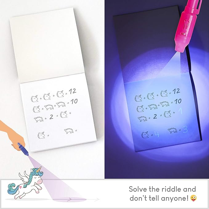 BONNYCO Invisible Ink Pen and Notebook Pack 32 Unicorn Party Favors for Kids, Magic Spy Pen Goodie Bags Stuffers for Kids, Unicorn Birthday Party Supplies, Goody Bag Stuffers | Return Gifts Prizes