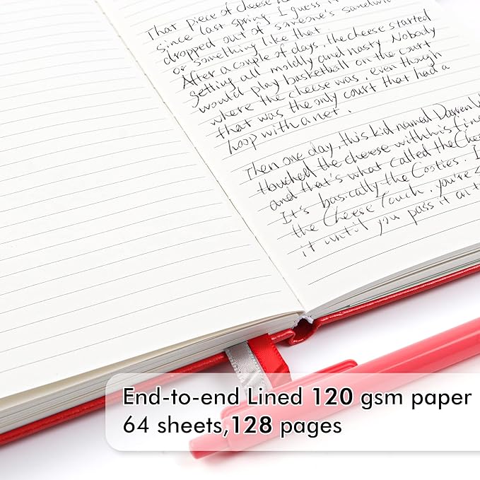 feela 3 Pack Notebooks Journals Bulk with 3 Black Pens, A5 Hardcover Notebook Classic Ruled Lined Journal Set with Pen Holder for Work Business Journaling Note Taking, 120 GSM, 5.1”x8.3”, Red