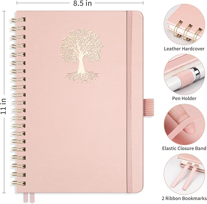 RETTACY Graph Grid Paper Notebook, 110 Pages, A4 Large Size (8.5'' × 11''), 5 Squares per Inch, Leather Hardcover, 100 GSM Thick Paper, for School, Students, Math, Engineering (Rose Gold)