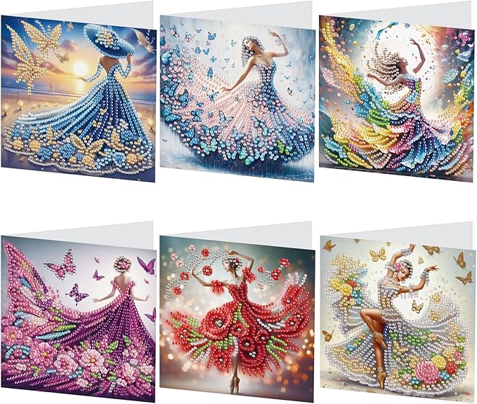 6 Pcs 5D Diamond Painting Greeting Cards Kits, Handmade Festival Greeting Cards with Envelopes DIY Diamond Art Crafts Birthday Cards Holographic Laser Effect for Birthdays Holidays (Beautiful Woman)