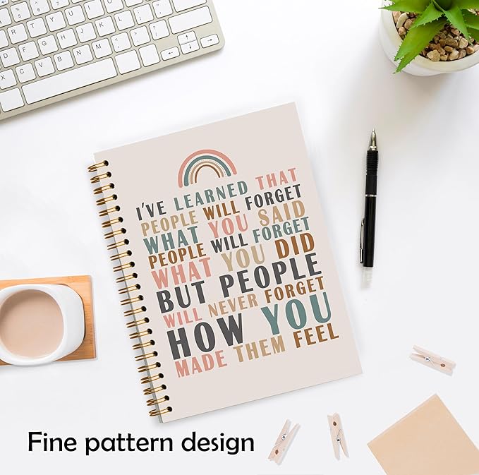 Maya Angelou Quotes Notebook, Motivational Journal, Inspirational Notebooks for Women, People Will Never Forget How You Made Them Feel Spiral Notebooks 5.5x8.3 Inch