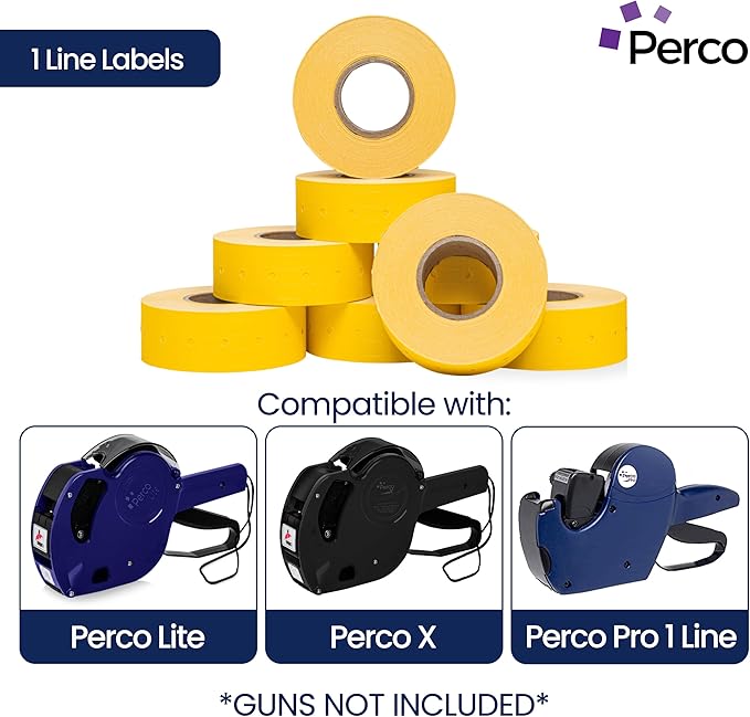 Perco 1 Line Yellow Labels - 32 Rolls, 4 Sleeves, 32,000 Blank Price and Date Gun Labels for Perco 1 Line Price and Date Guns - Made in USA