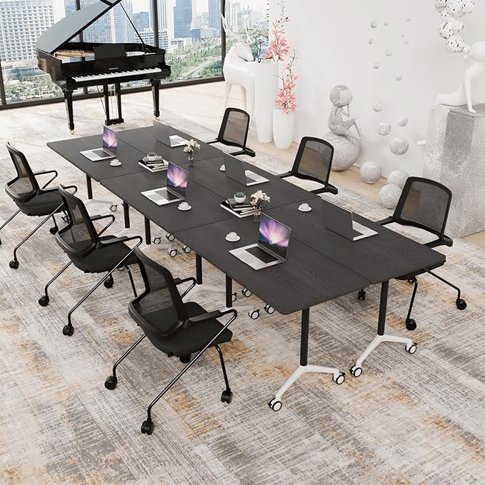 Conference Room Table with Flip-Top Design for Dynamic Meetings, Business Table Computer Desk with Heavy-Duty Frame,Foldable Seminar Meeting Tables for Home Office (4, F, 61IN)