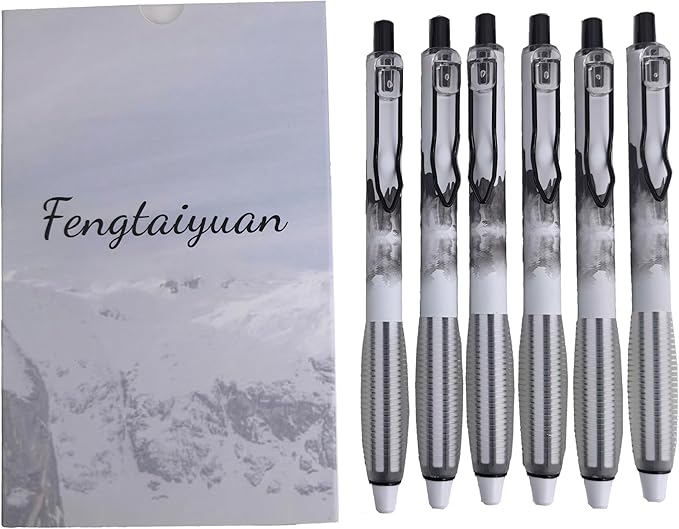 Fengtaiyuan GRB05P6 Silent Press Neutral Pen - Black Ink, 0.5mm Bullet Head, Smooth Writing, 6 Count (Black05P6)