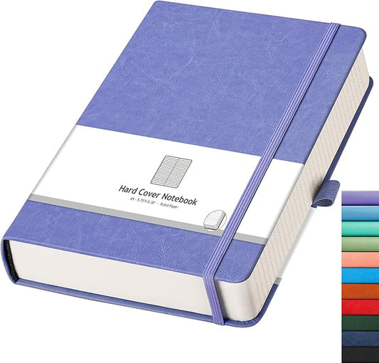AHGXG Lined Journal Notebook, 320 Numbered Pages Thick Journal for Women, A5 Notebook College Ruled, 100gsm Thick Paper, Faux Leather Hardcover, for Writing Work, 5.75'' X 8.38''-Purple