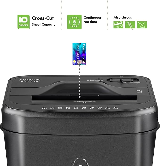 Aurora AU1030XA 10-Sheet Crosscut Paper/Credit Card Shredder with 4.4-Gallon Wastebasket