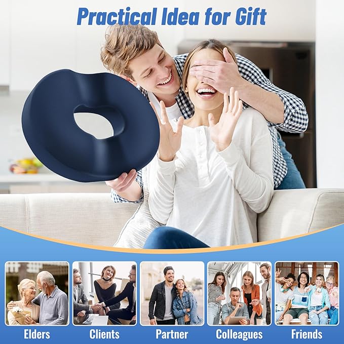 CloudBliss Donut Pillow Seat Cushion for Tailbone Pain Relief and Hemorrhoids, Memory Foam Seat Chair Cushion for Postpartum Pregnancy, Seat Cushions for Men and Women for Home & Office, (Blue-XL)