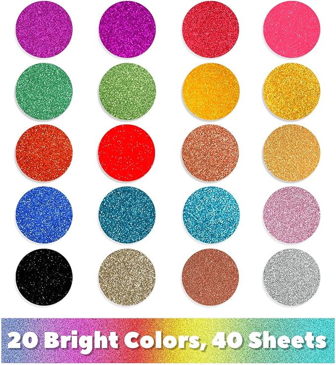 40 Sheets Glitter Cardstock, 20 Colors Premium Cardstock for Cricut, Crafts and DIY Projects, 8.5x11in Glitter Paper for Card Making (250 GSM)
