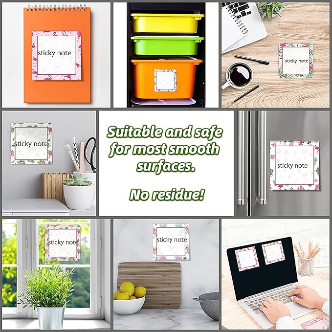 9 Pieces Summer Flamingos Sticky Notes 3x3 Inch Adhesive Summer Flamingos Memo Notes Self-Stick Note Pads for School Office Home Supplies Students Teachers Present