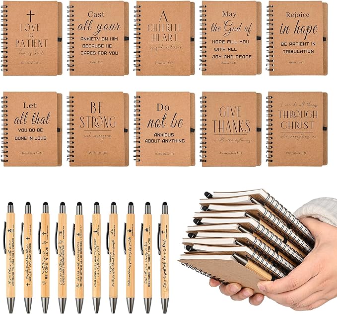 INSADA 60 Sets of Christian Spiral Notebooks Bulk Prayer Journals with Pens Small Notepad (5.43”x4.33”) - Easter Gifts for Church Members, Bible Study Groups & Church Families