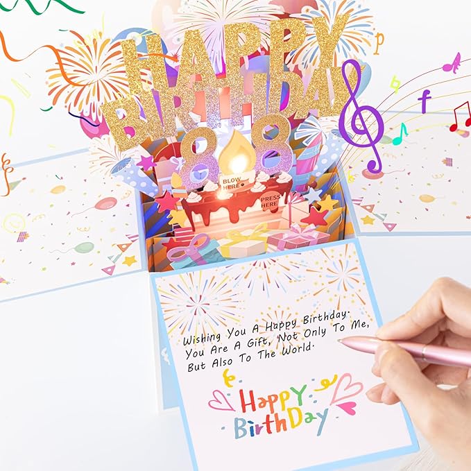 Tnvee 88TH Birthday Cards with Lights & Music & Candle, 3D Large Pop Up Happy Birthday Cards for Women Man Greeting Cards Decorations for 88 Years Old Mom Dad Grandparents