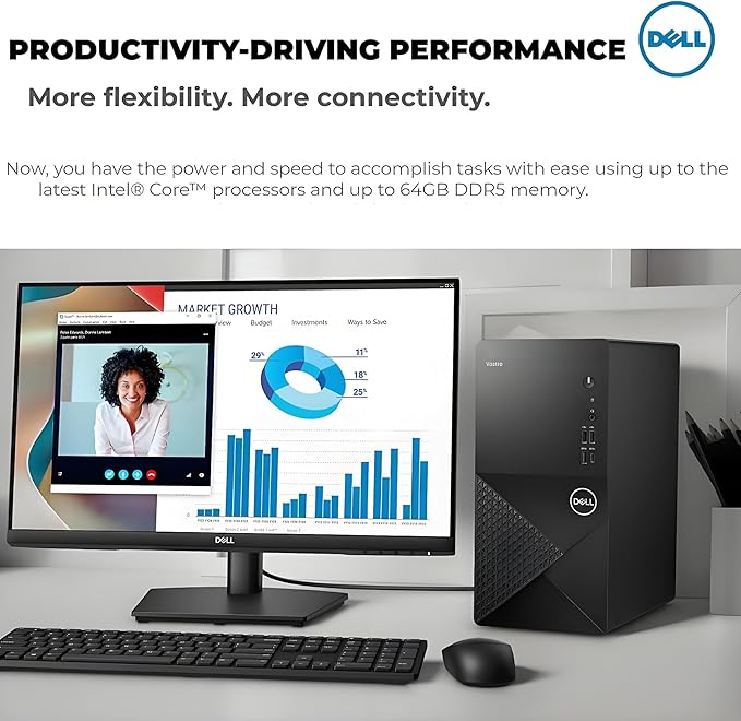 Dell Desktop Computers, 3030 Tower Desktop PC, 14th Gen Intel Core i5-14400 (Beat i7-13620H), 32GB DDR5 RAM, 1TB PCIe SSD, WiFi Adapter, DisplayPort, HDMI, Type-C, Keyboard and Mouse, Windows 11 Pro